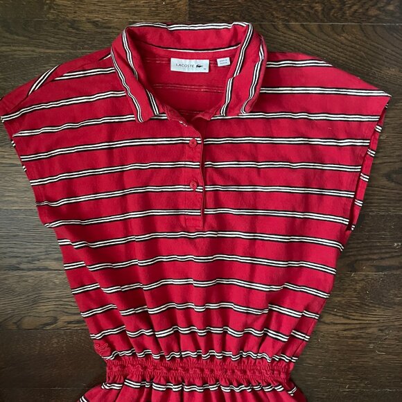 Lacoste Red Striped Cotton/Linen Blend Dress w/pockets-Size 36 (US 4) - Picture 4 of 15
